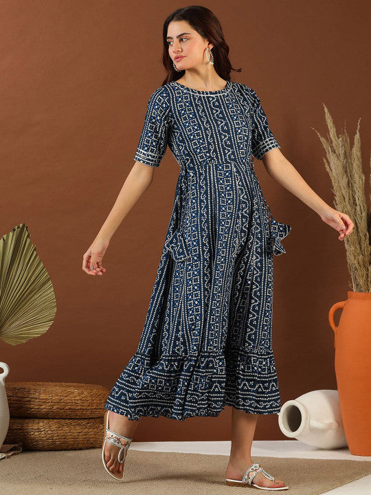 Inddus Women Bandhini Printed Gotta Detailed Ethnic Dress
