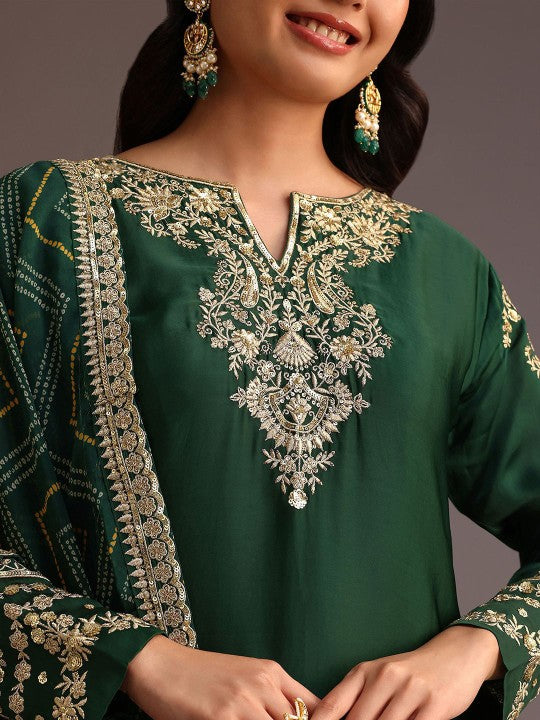 Trendmalls Women's Satin Embroidered Sequins Work Kurta