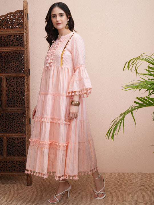 Vishudh Embroidered Bell Sleeve A-Line Maxi Dress