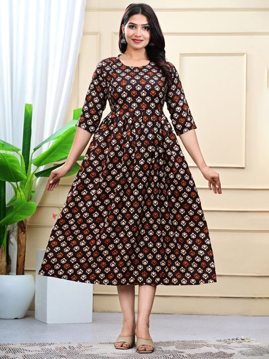 WE PERFECT Women Floral Printed Round Neck Maternity Cotton Ethnic Dress