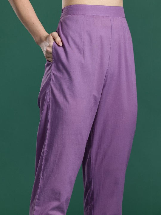 Indo Era Embroidered Pure Cotton Top With Trousers Co-Ords